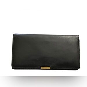 Vintage Coach Black Leather Checkbook Cover/Wallet Gold Logo Bar Minimalist Y2K